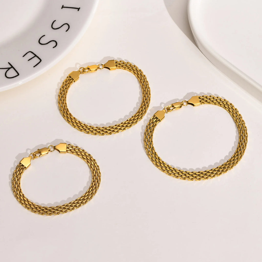 6mm Waterproof Mesh Link Chain Bracelet For Women, 18k Gold Plated Stainless Steel Adjustable, Non Tarnish Jewelry 17cm-21cm