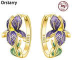 925 Sterling Silver Iris Flower Versatile Hoop Earrings Original Party Gift