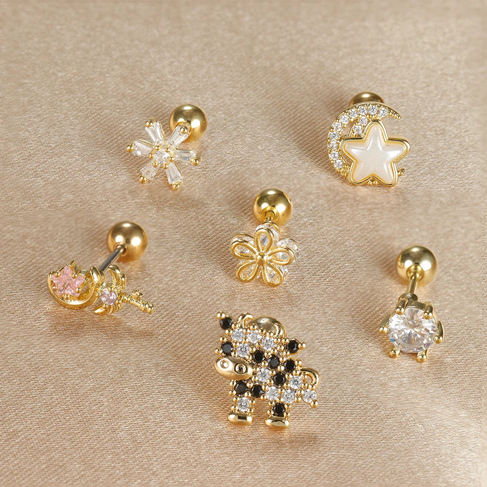 1pc Cartilage Ear Piercing Stud Women Surgical Steel Flat Back