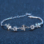 Zircon Lucky Clover Bracelet 925 Sterling Silver Crystals Wedding Jewellery