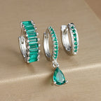 3PCS Stainless Steel Gold Plated Hoop Earrings Zircon Pendant