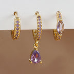 3PCS Cubic Zirconia Water Drop Hanging Earrings Round Dangle Set