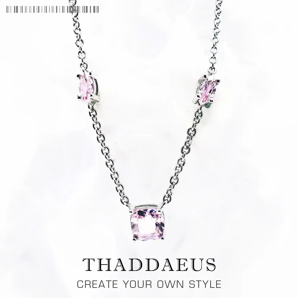 Pink Stone Necklace & Earring Jewellery Set 925 Sterling Silver Romantic Gift