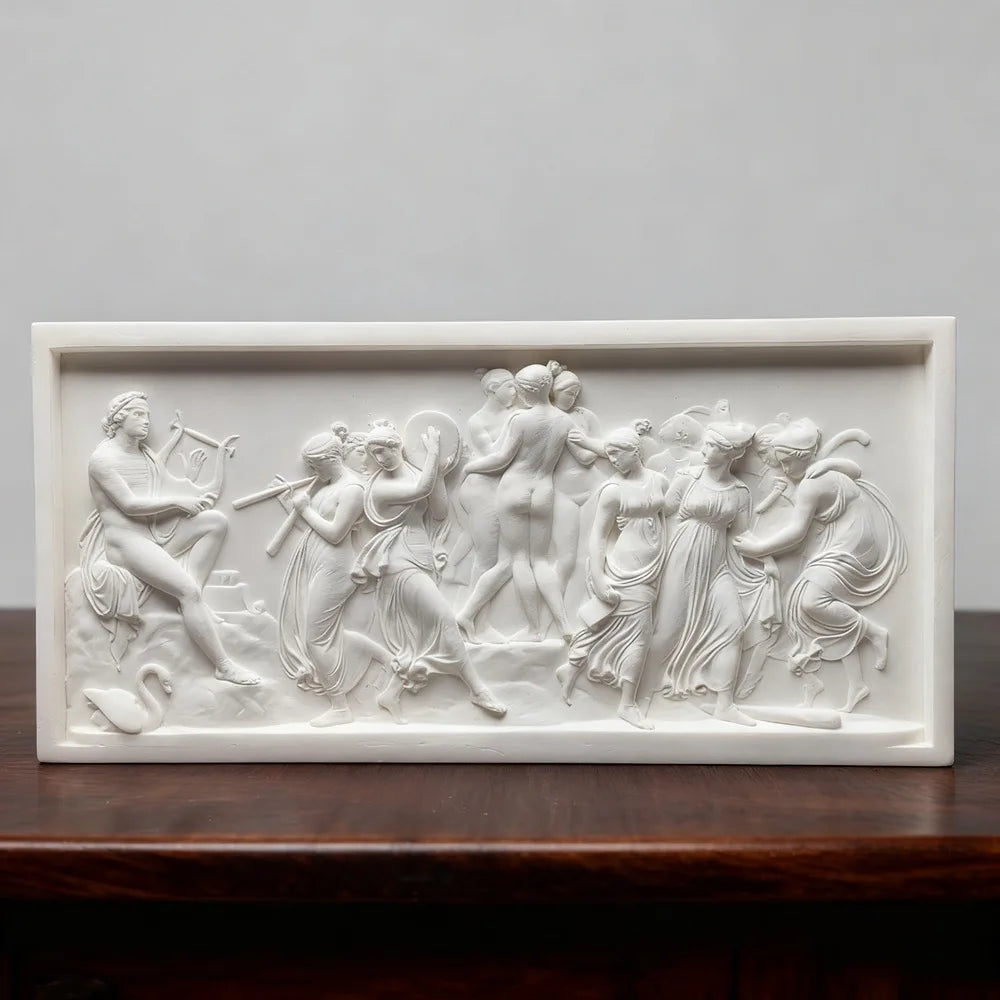 Dance of the Muses Bas-Relief Statue Greek Plaster Sculpture Mythology Office Gift