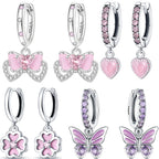 925 Sterling Silver Pink Sweet Bow Drop Earrings Trendy Anniversary Jewellery