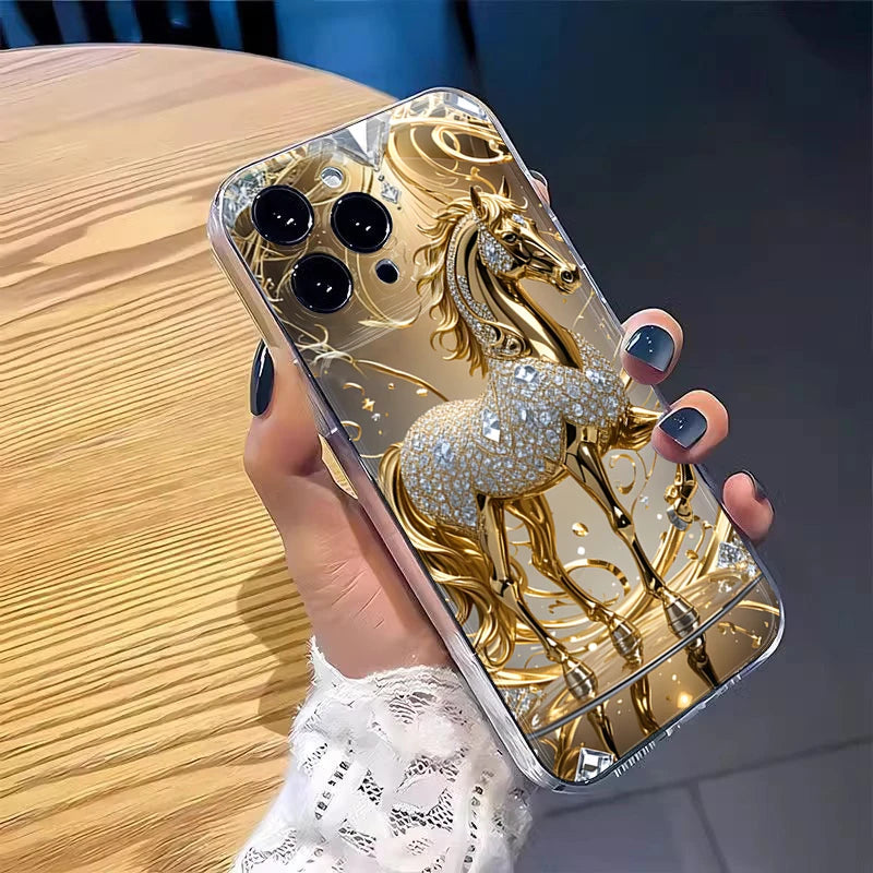 Golden Horse Diamond Print Case for Samsung Galaxy S25 S24 Ultra S23 FE A56