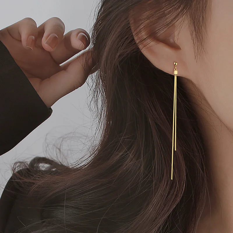 Vintage Long Tassel Geometric Square Drop Earrings Korean Thread