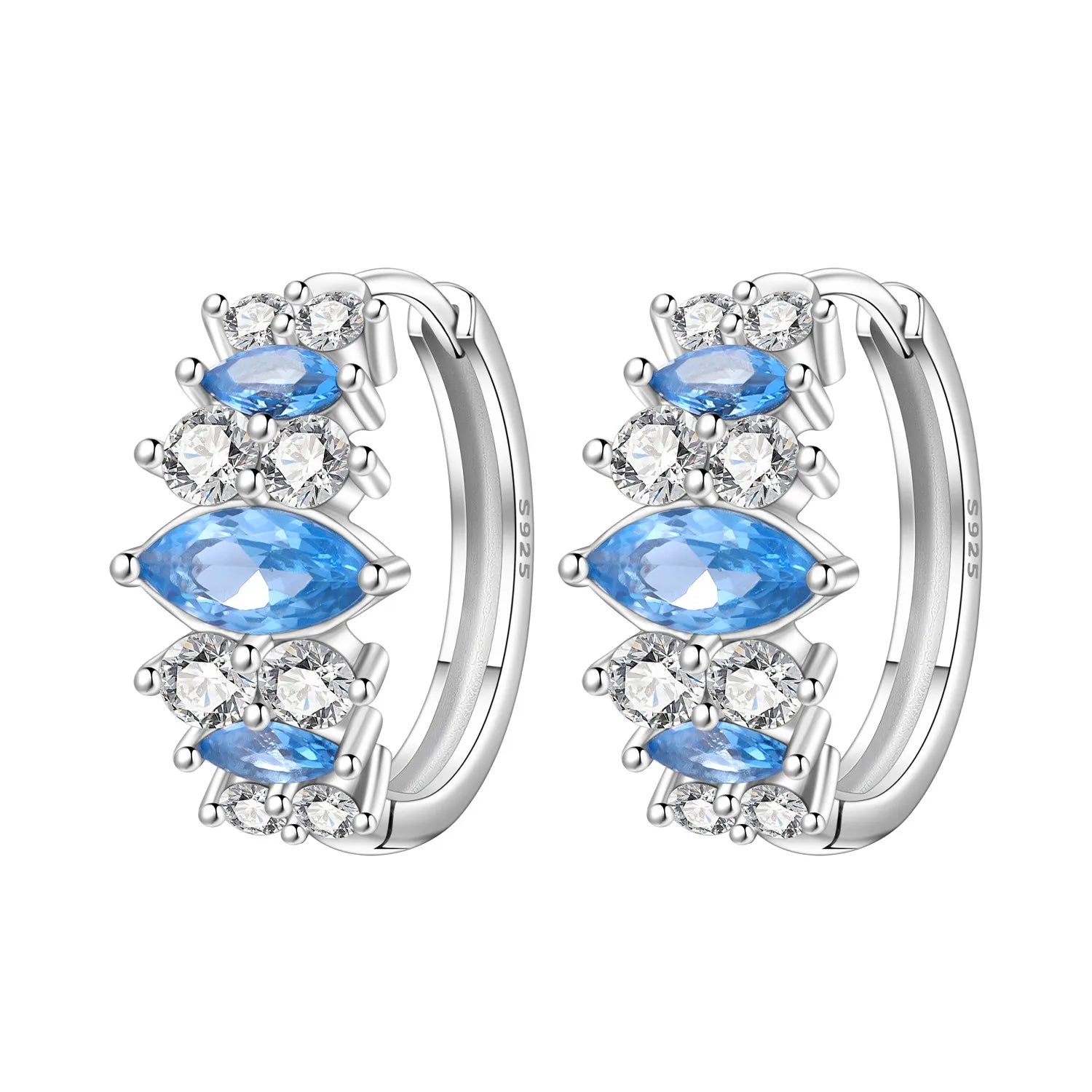 925 Sterling Silver Blue Horseshoe Lotus Ear Studs Hoop Earrings Trendy Gift