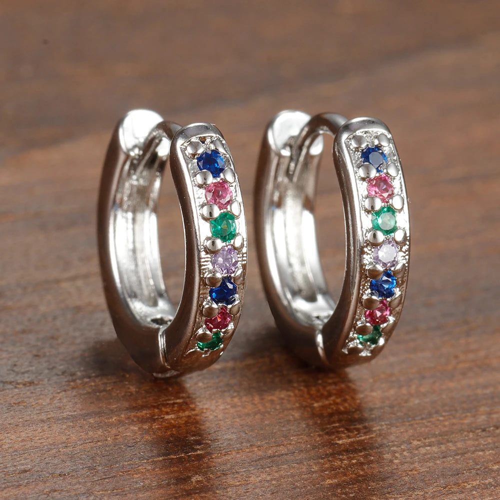 Simple Stainless Steel Huggie Small Hoop Earring 8mm Zirconia Piercing