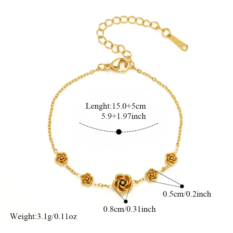 Flower Butterfly Heart Stainless Steel Charm Bracelet Gold Colour