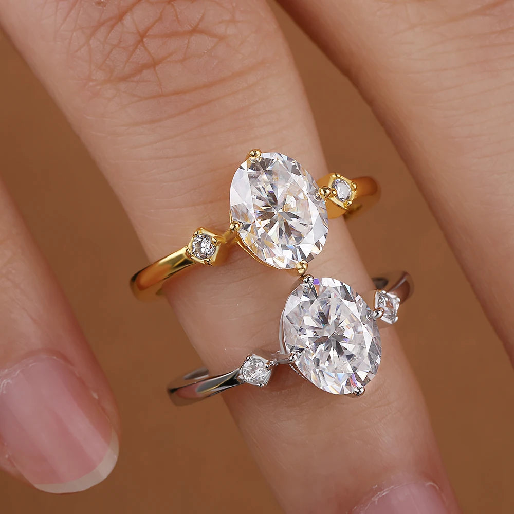 2CT Moissanite Oval Ring Lab Diamond S925 Sterling Silver 18k Gold Plated