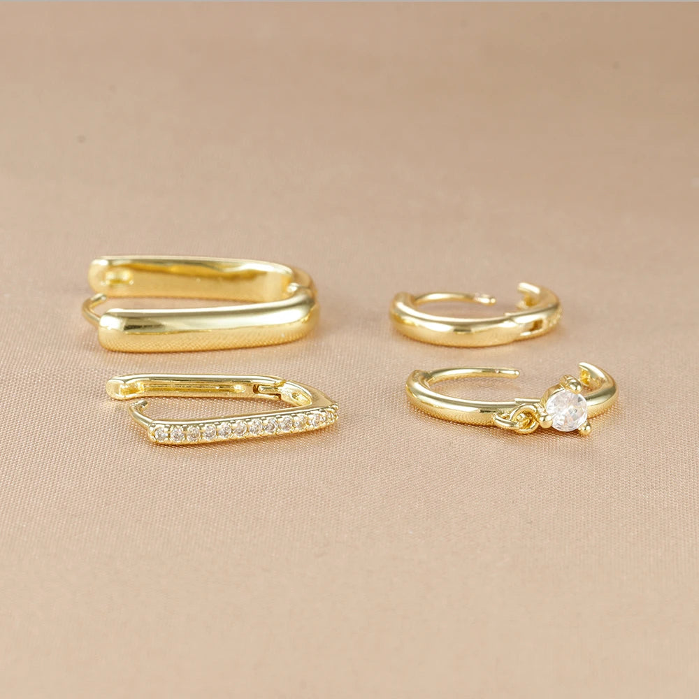 4PCS Luxury Gold Colour U-shaped Earrings Set 18K Gold Plated Huggie