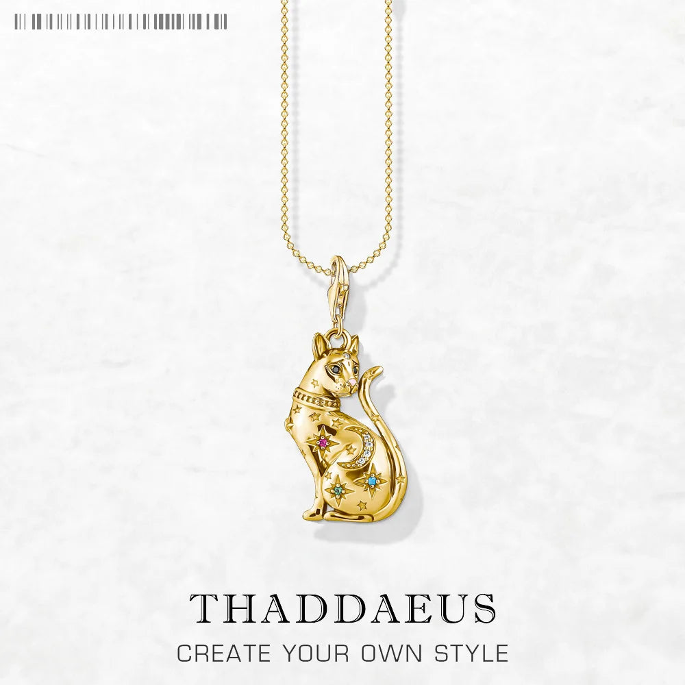 Golden Cat with Star Necklace 925 Sterling Silver Magic Fine Jewellery Gift