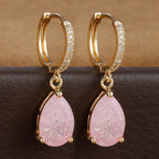 2PCS Simple Stainless Steel Colourful Zirconia Hoop Earrings