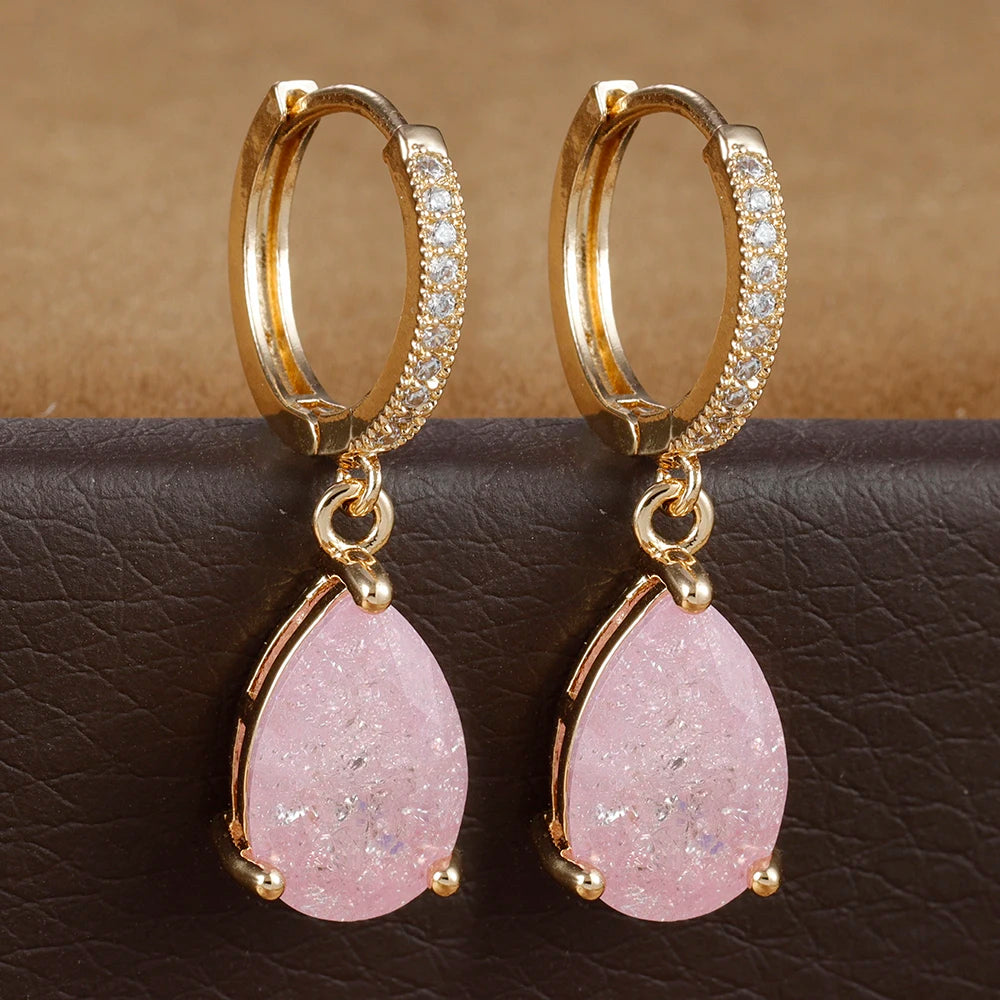 2PCS Simple Stainless Steel Colourful Zirconia Hoop Earrings