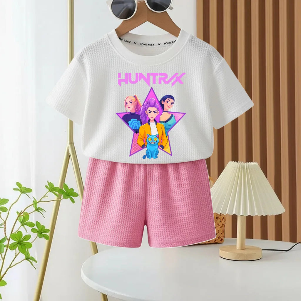K-pop Girls Summer Casual Outfit Sleeveless Vest and Shorts 2-Piece Set