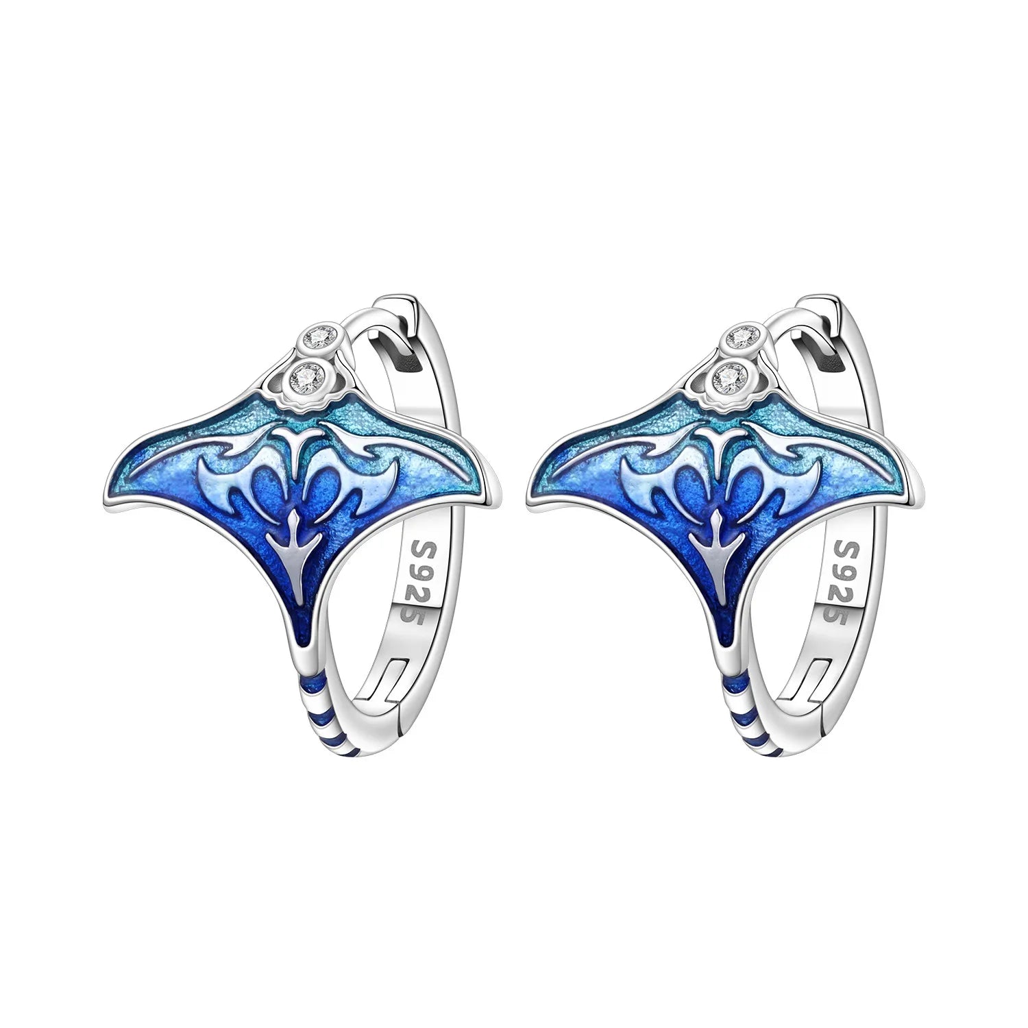 925 Sterling Silver Blue Devil Fish Hoop Earrings Anniversary Jewellery Gift