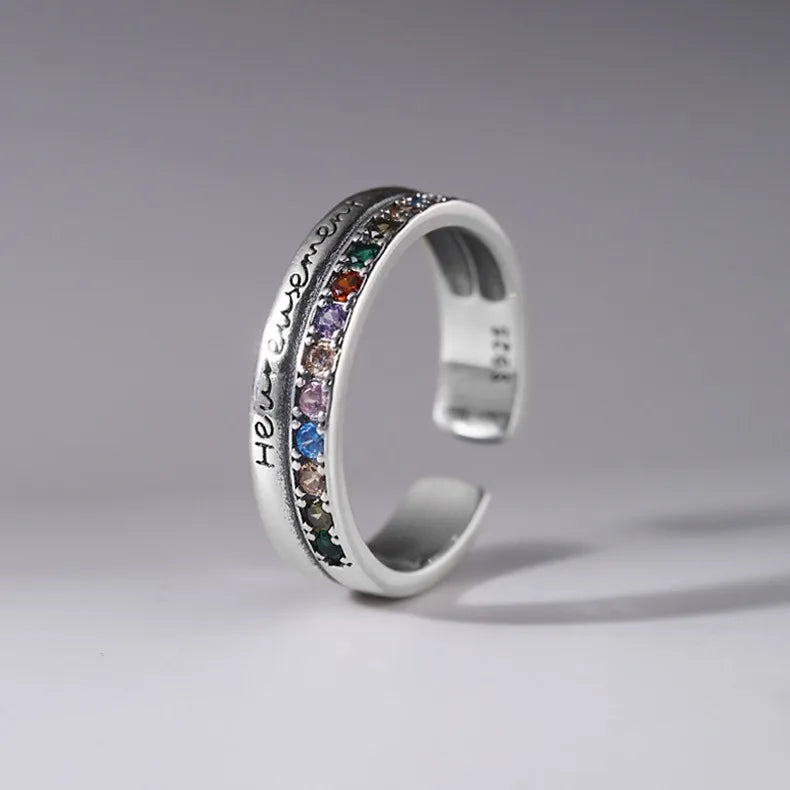 925 Sterling Silver Luxury Jewellery Bilayer Colour Zircon Adjustable Ring Engagement Accessory