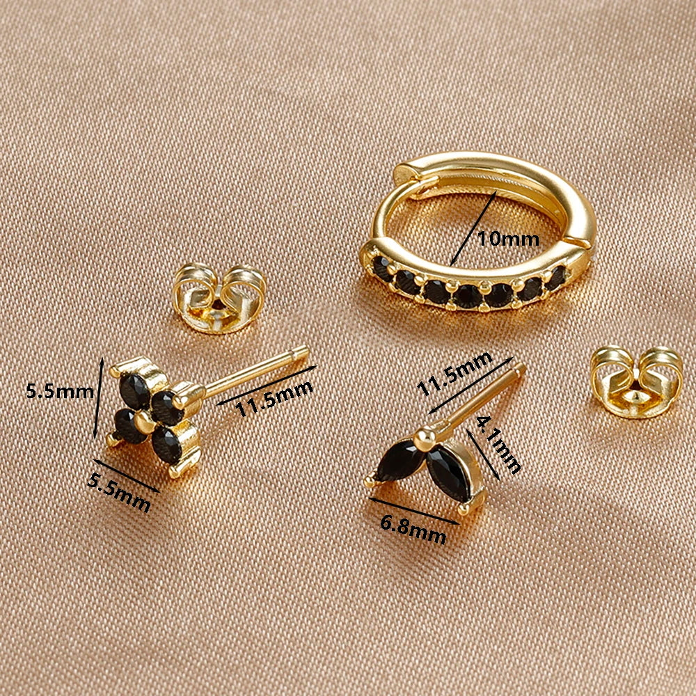 3PCS Stainless Steel Minimalist Huggie Hoop Earrings Green Zircon