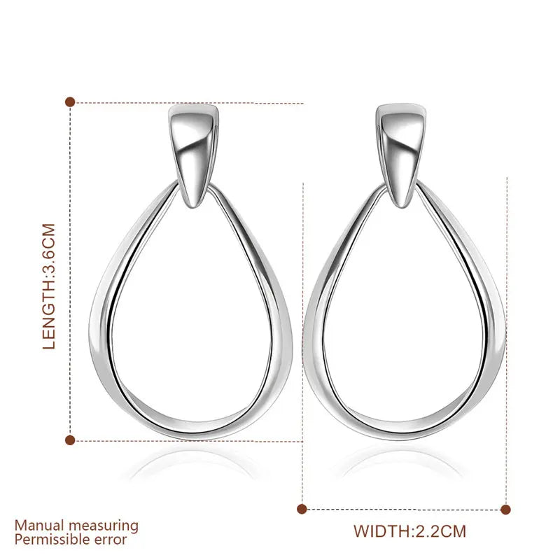 925 Sterling Silver 36mm Oval Water Drop Earrings Women Fashion Wedding Gift