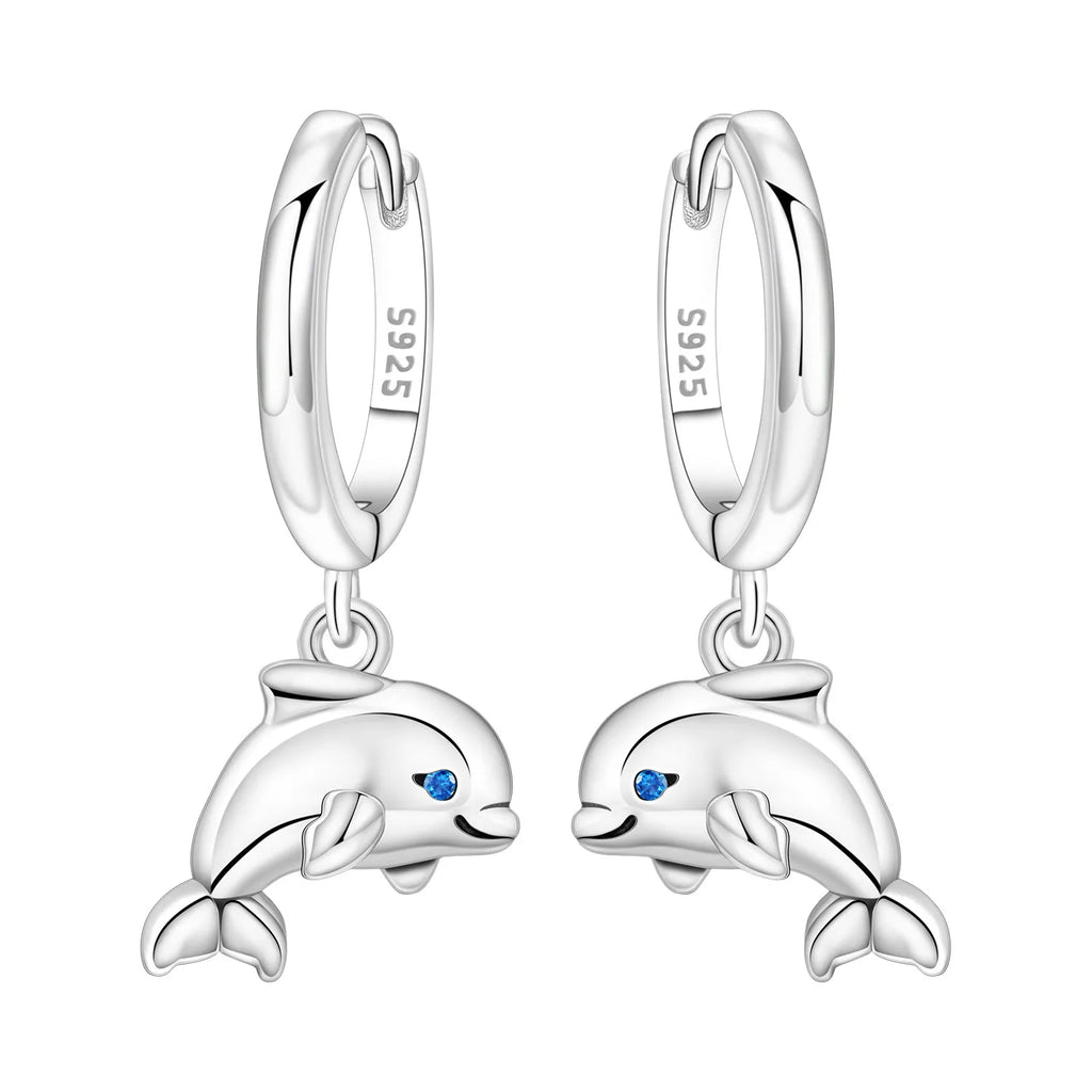 925 Sterling Silver Blue Devil Fish Hoop Earrings Anniversary Jewellery Gift