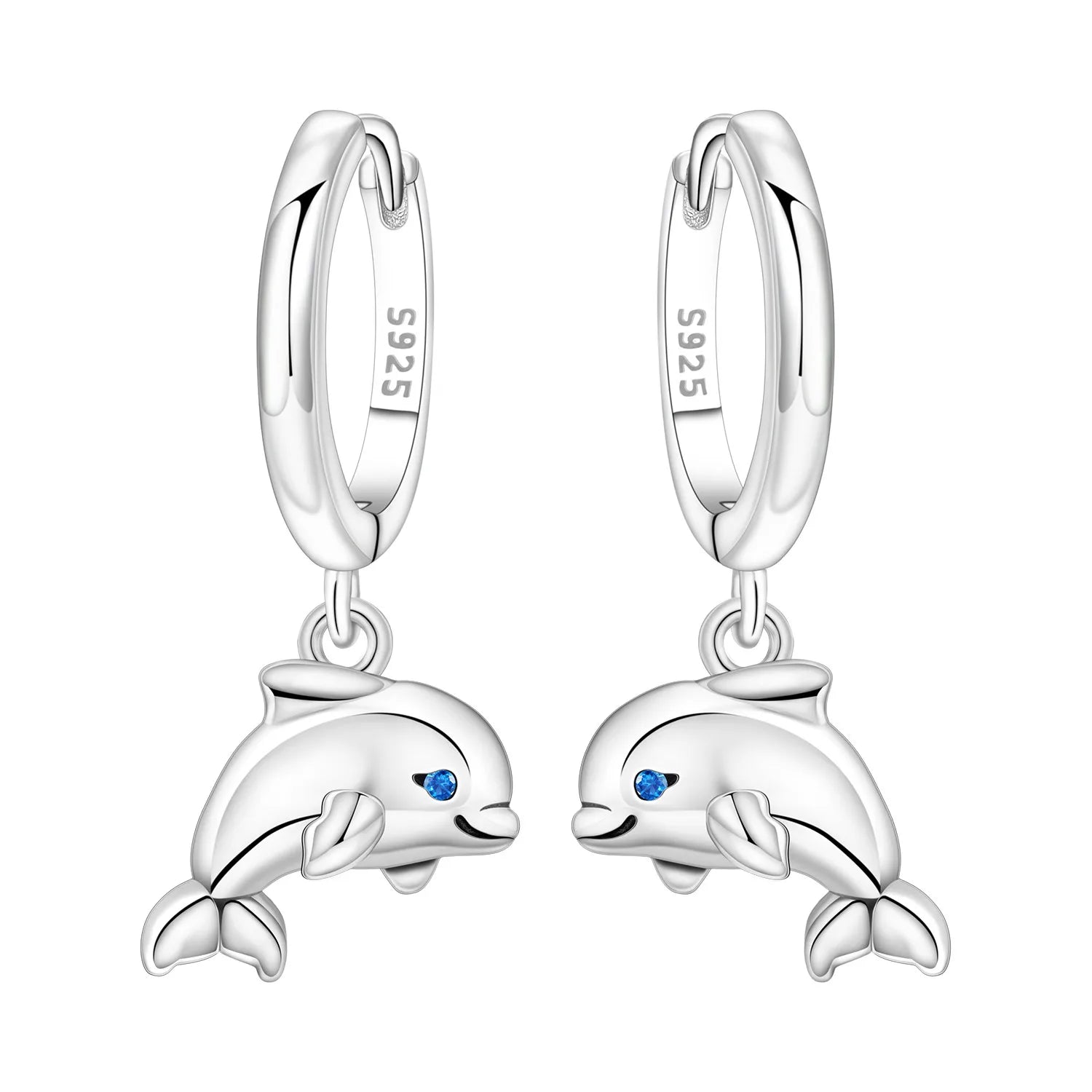 925 Sterling Silver Blue Devil Fish Hoop Earrings Anniversary Jewellery Gift