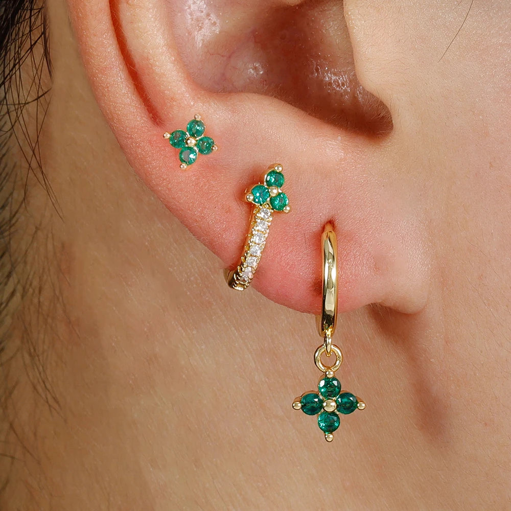 3PCS Fashion Stainless Steel Flower Small Hoop Earrings Set 18K Gold