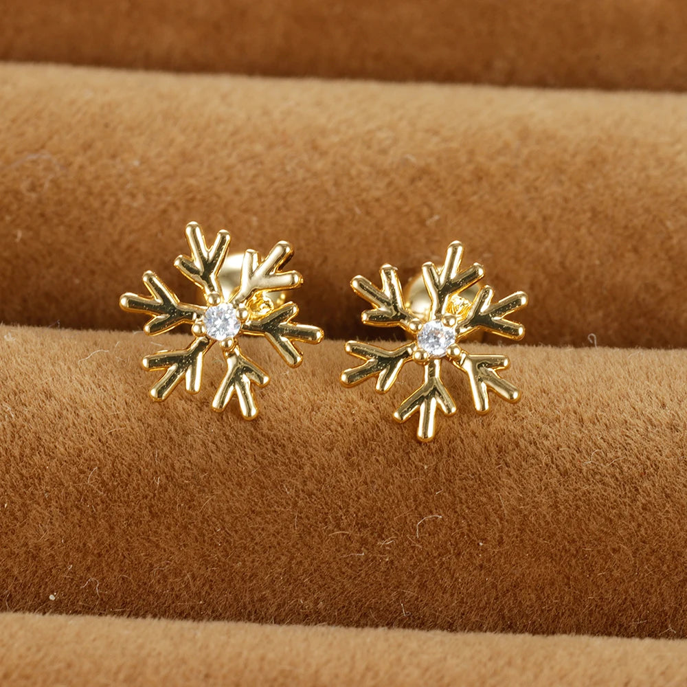 Vintage Gold Plated Stainless Steel Butterfly Studs Snowflake Zircon