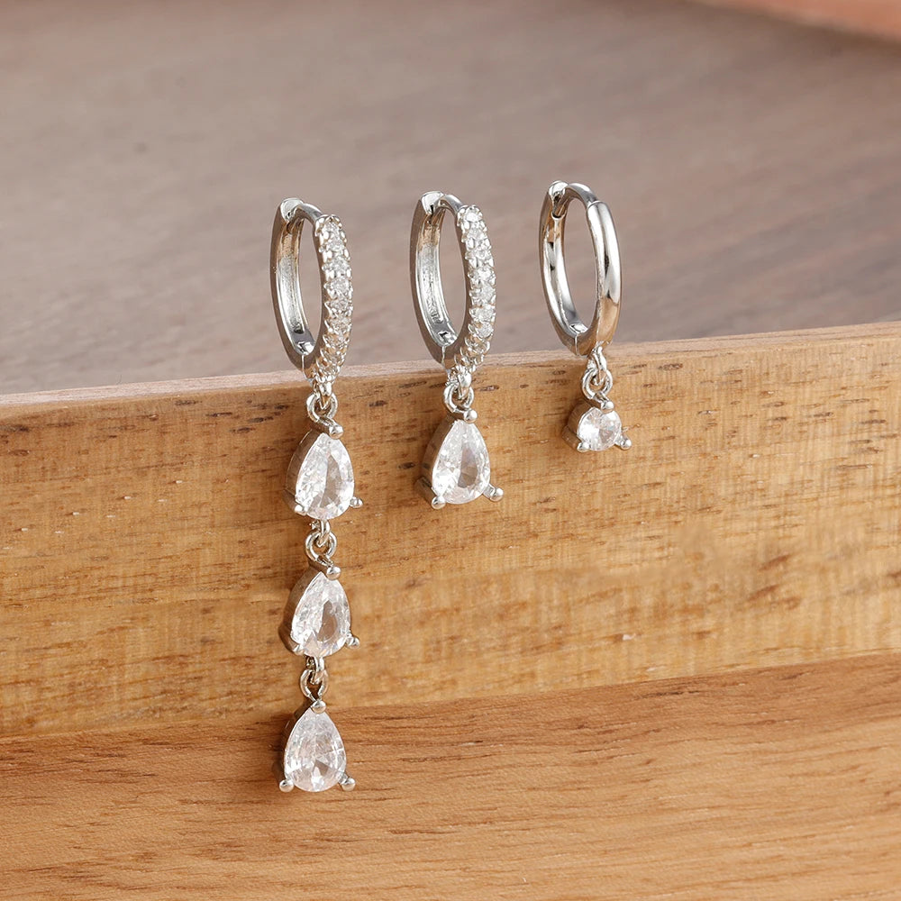 3PCS Exquisite Crystal Zirconia Water Drop Gold Colour Dangle Set