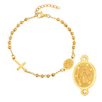 Stainless Steel Virgin Mary St Benedict Cross Bracelet, Bead Chain Bracelet Women Religious Jewelry