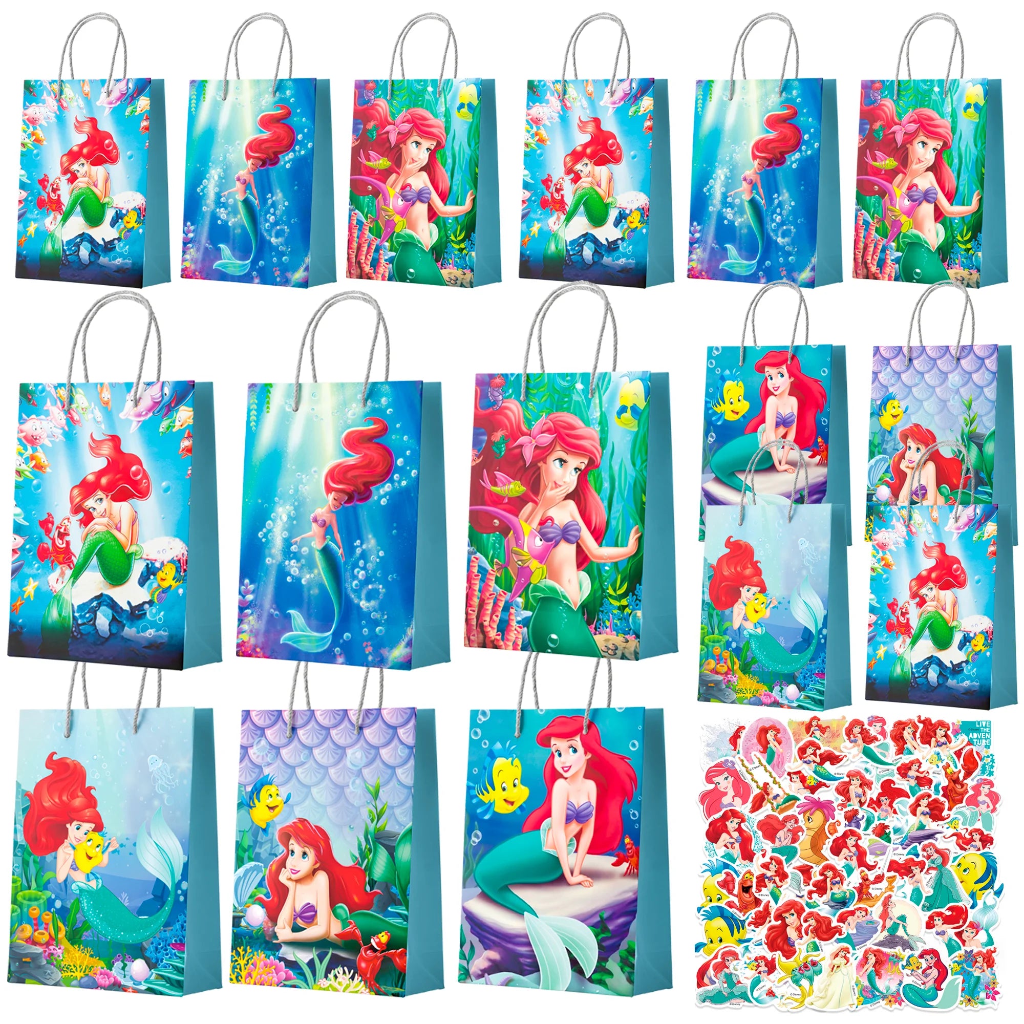 24pc Little Mermaid Party Favor Bags & 50pc Mermaid Stickers - Ship from UK