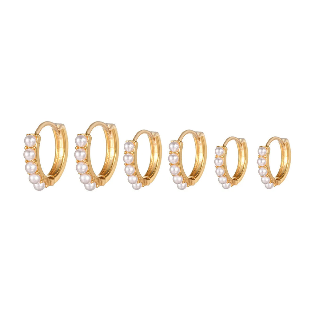 Yuedane Stainless Steel Little Imitation Pearl Hoop Earrings Small Circle
