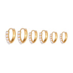 Yuedane Stainless Steel Little Imitation Pearl Hoop Earrings Small Circle