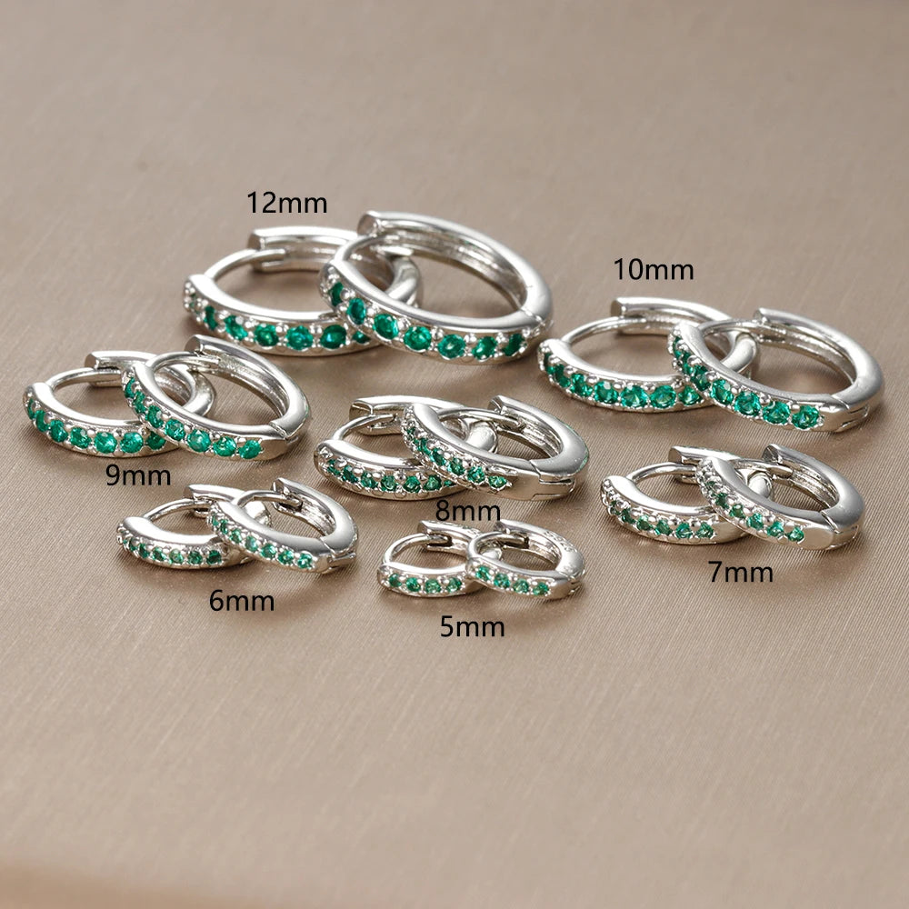 2PCS Minimal Crystal Zirconia Stainless Steel Hoop Earrings Huggie