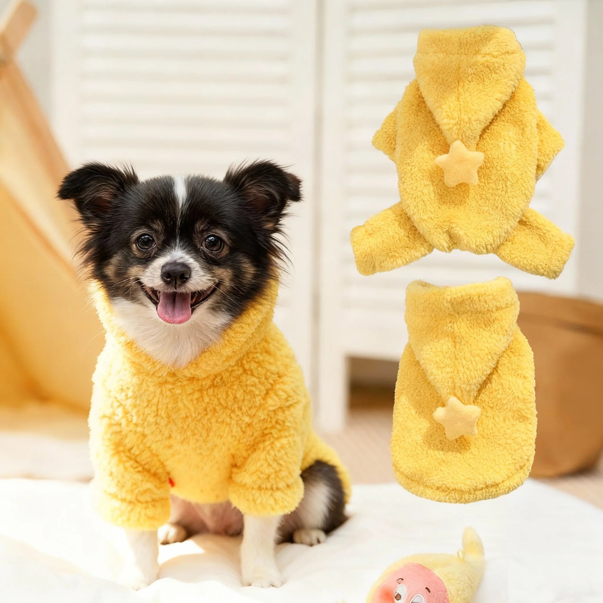 Cozy Fleece Pet Hoodie Vest - New Style Warm Plush Dog Cat Jacket, Winter Clothes for Small Animals with Hood, Cute Costume
