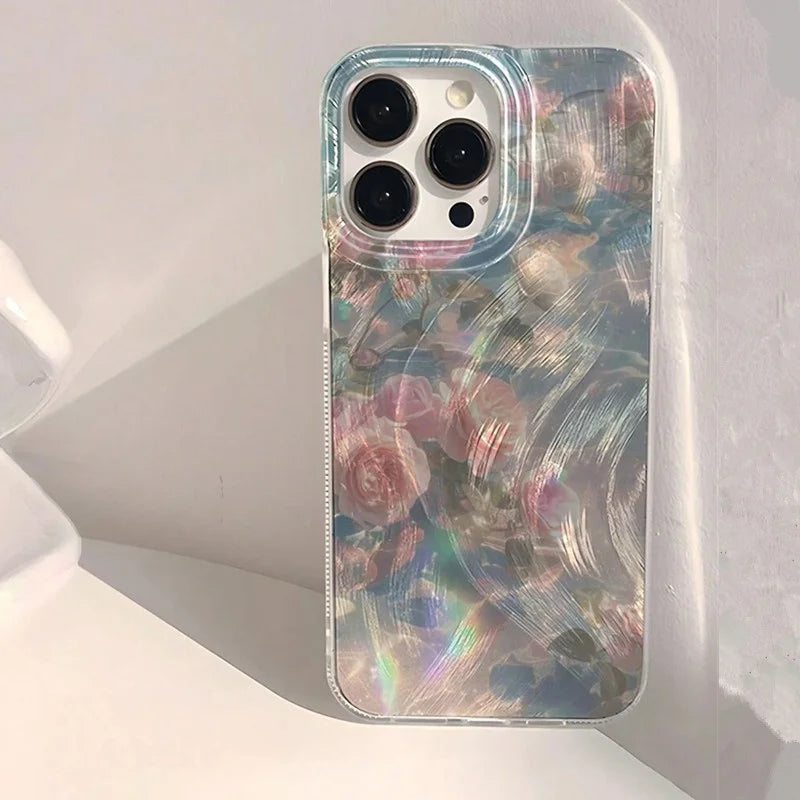 Floral Water Wave Case for Samsung A16 A15 A35 A55 S25 S24 S23 S22 Ultra FE