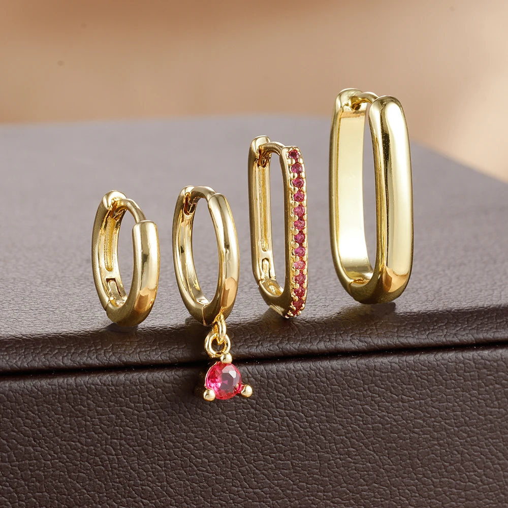 4PCS Luxury Gold Colour U-shaped Earrings Set 18K Gold Plated Huggie