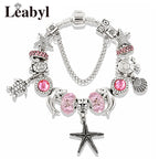 Romantic Pink Heart Charm Bracelet Fine Crystal DIY Bead Bangle Gift