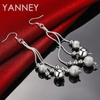 925 Sterling Silver 95mm Long Tassel Beads Earrings Women Fashion Wedding