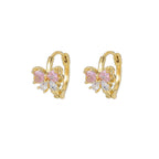 2PCS Pink Zircon Chain Tassel Bowknot Drop Earrings Sweet Pendant