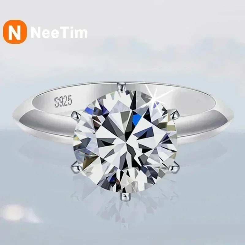 NeeTim 0.5-5ct Moissanite Ring For Women 925 Sterling Silver with White Gold Plated Lab Diamond Engagement Wedding Band Jewelry