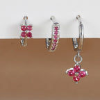 3PCS Fashion Orange Blue Zircon Hanging Earrings Stainless Steel Flower