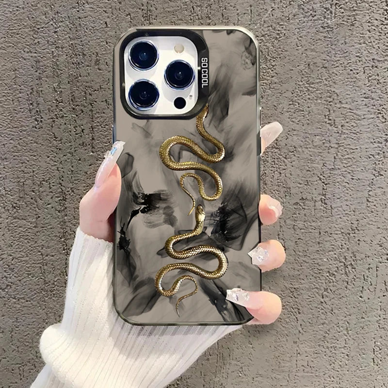 Golden Snake Silver Case for Xiaomi Mi 15 14 13 12 Pro Poco F6 X6
