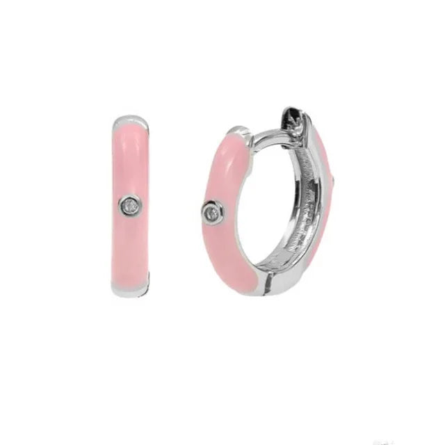 New Stainless Steel Round Hoop Earrings Colourful Crystal Zirconia