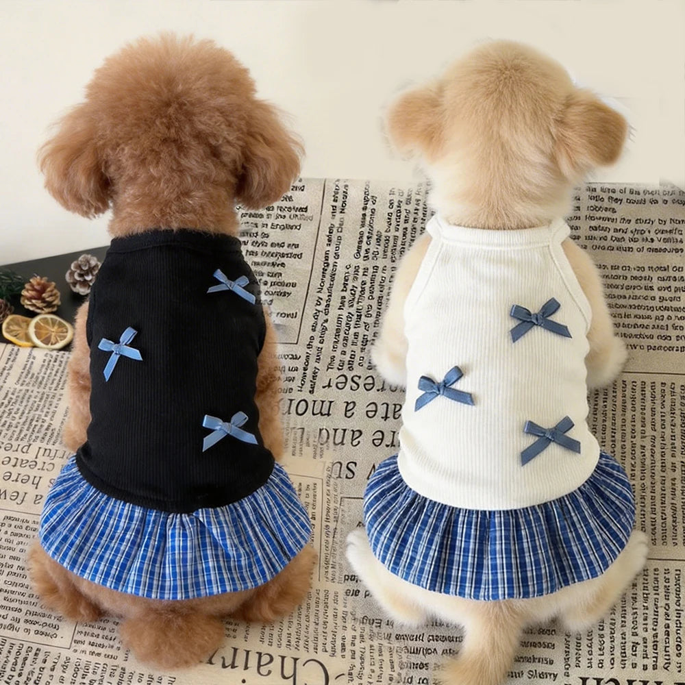 Dog Skirt for Small Dogs, Chic Puppy Dress with Simple Bow, Cute Cat Vest Dress Fashion Pet Clothes for Spring