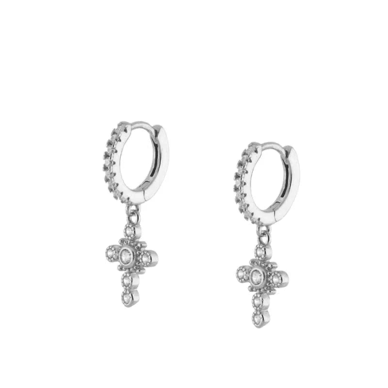 New Stainless Steel Cubic Zirconia Hoop Earrings Small Pendant