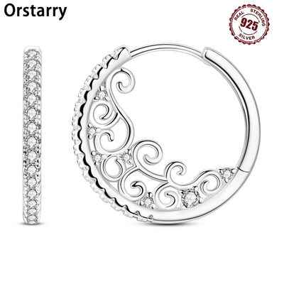 925 Sterling Silver Vintage Patterned Stone Inlaid Hoop Earrings Trendy Gift