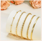 Gold Plated Bracelets Set for Women, 5pcs Chain Link Stainless Steel Statement Bracelet Stackable Layered Jewelry Adjustable