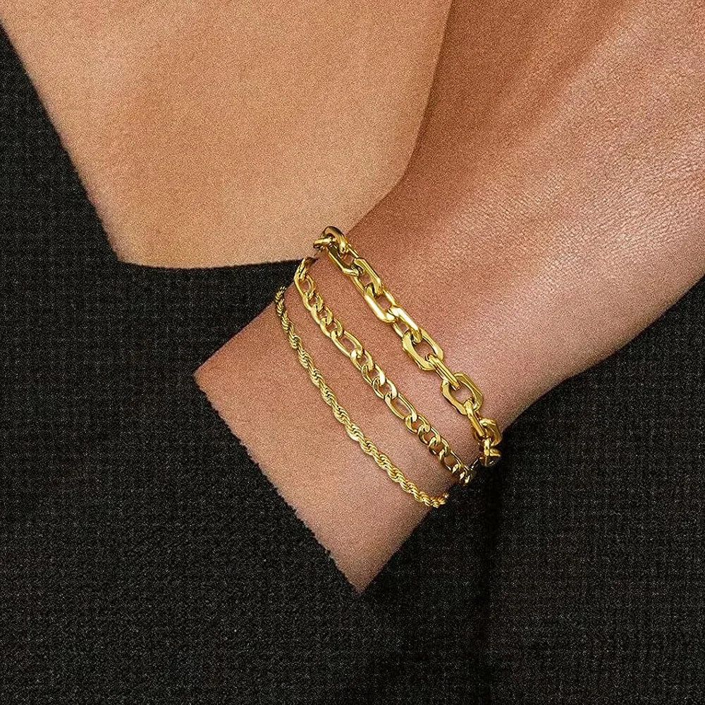 Stainless Steel Chain Bracelet for Women Men Layered Jewelry