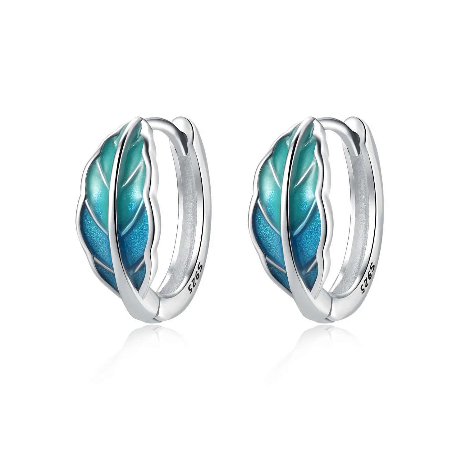 925 Sterling Silver Blue Leaf Plant Ear Studs Hoop Earrings Jewellery Gift